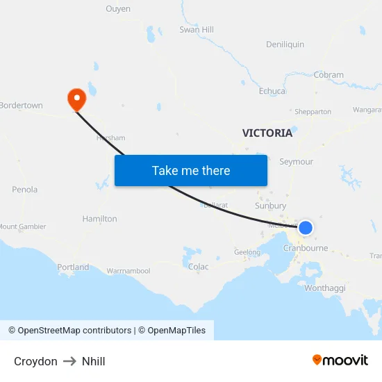Croydon to Nhill map