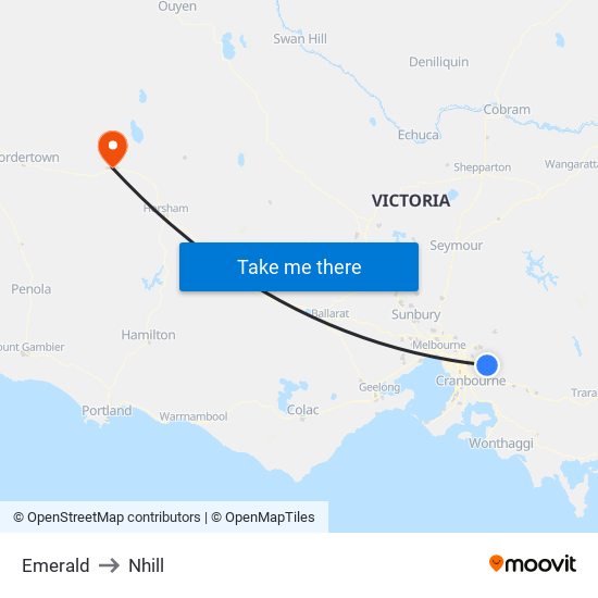 Emerald to Nhill map