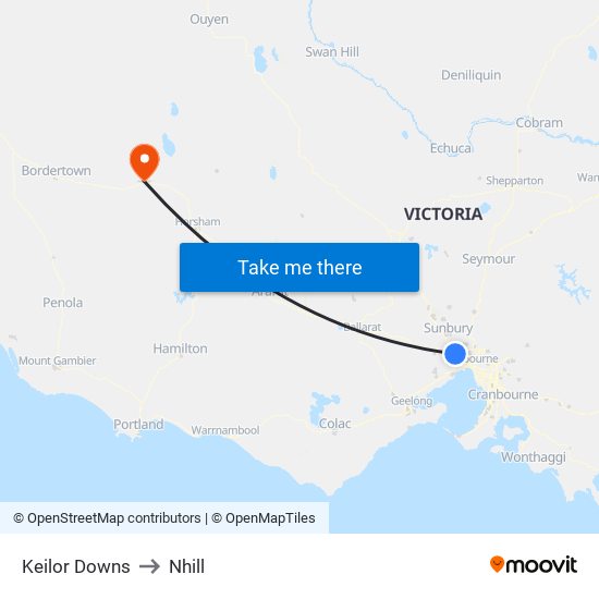 Keilor Downs to Nhill map