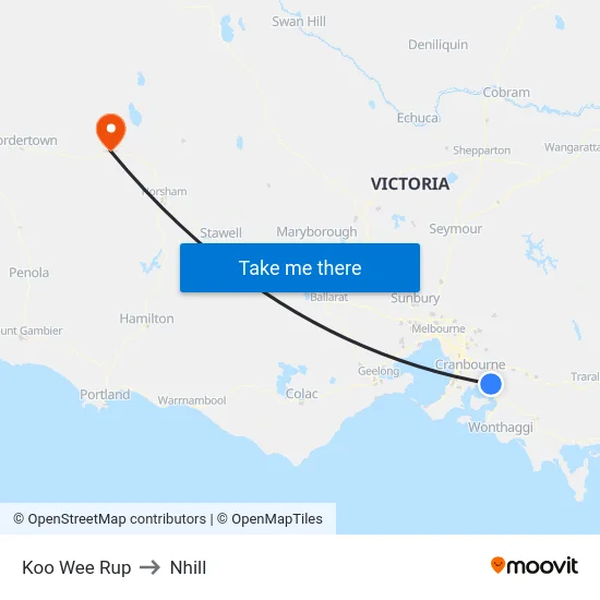 Koo Wee Rup to Nhill map