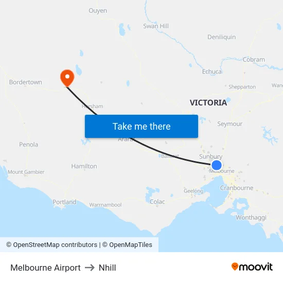 Melbourne Airport to Nhill map