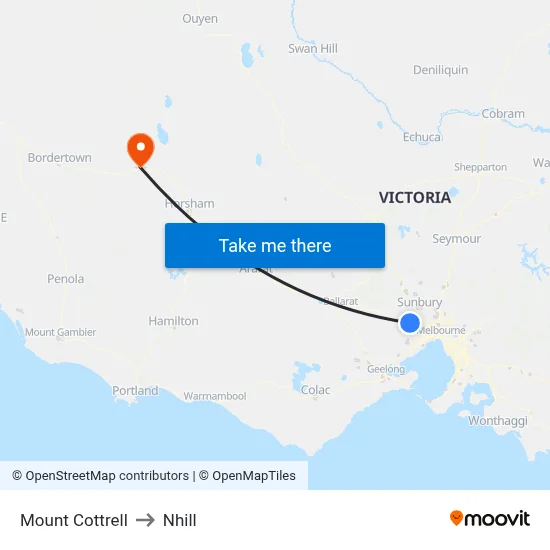 Mount Cottrell to Nhill map