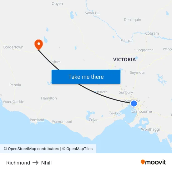 Richmond to Nhill map