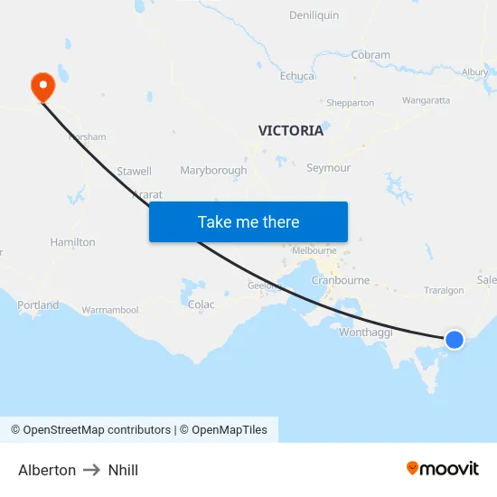 Alberton to Nhill map