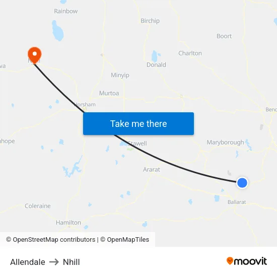 Allendale to Nhill map