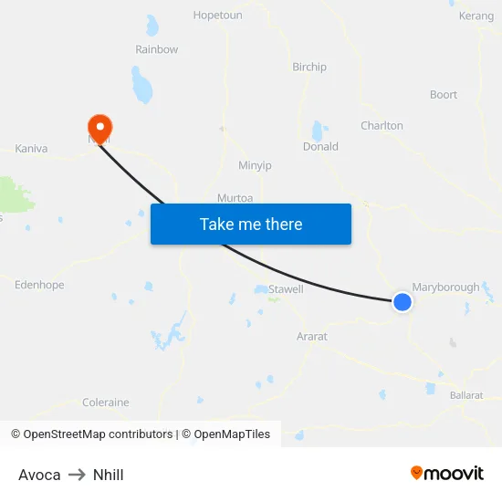 Avoca to Nhill map