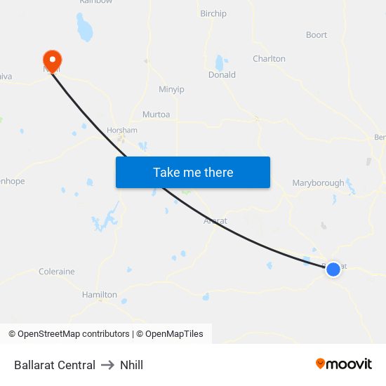 Ballarat Central to Nhill map