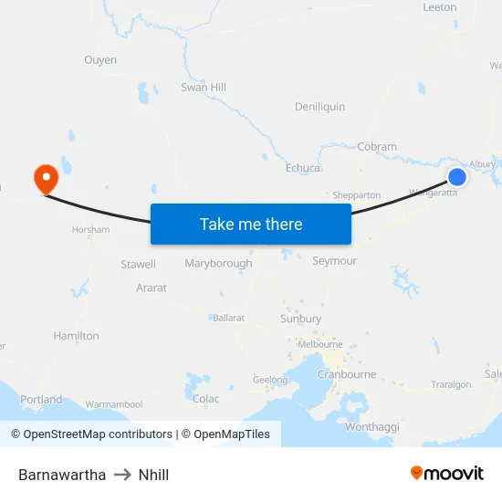 Barnawartha to Nhill map