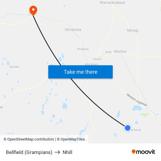 Bellfield (Grampians) to Nhill map