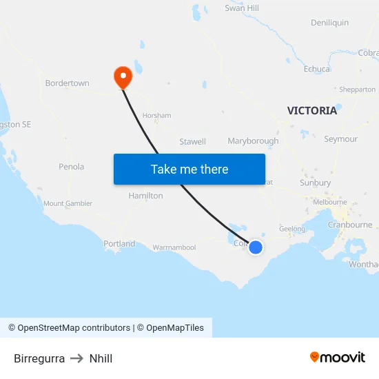 Birregurra to Nhill map