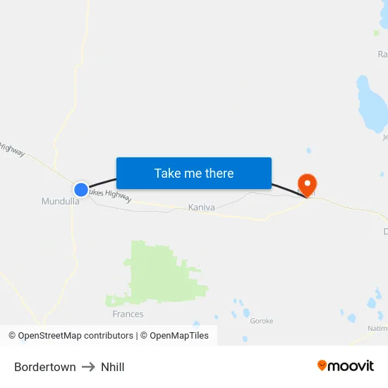 Bordertown to Nhill map