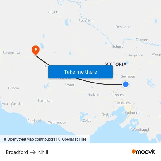 Broadford to Nhill map