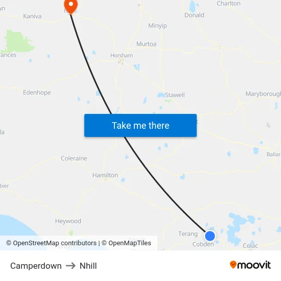 Camperdown to Nhill map