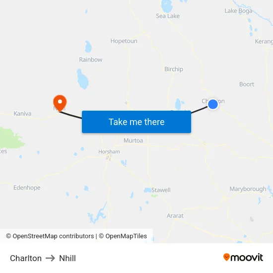 Charlton to Nhill map