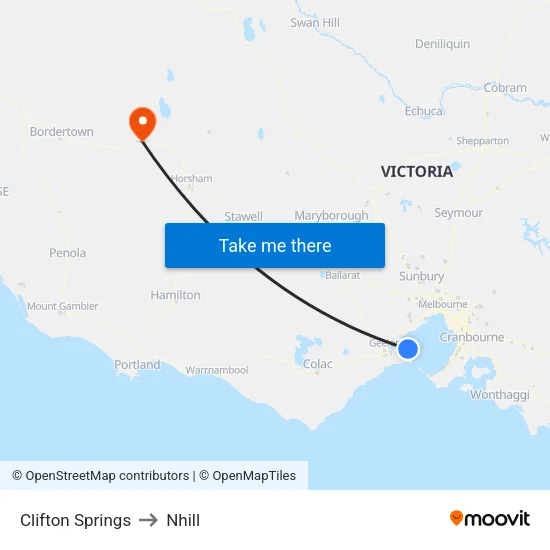 Clifton Springs to Nhill map