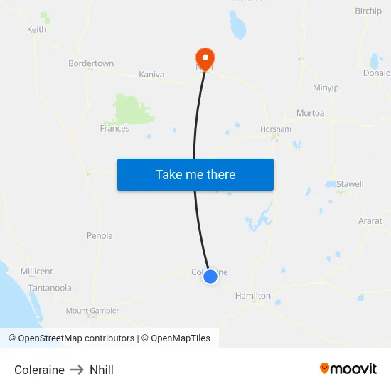 Coleraine to Nhill map