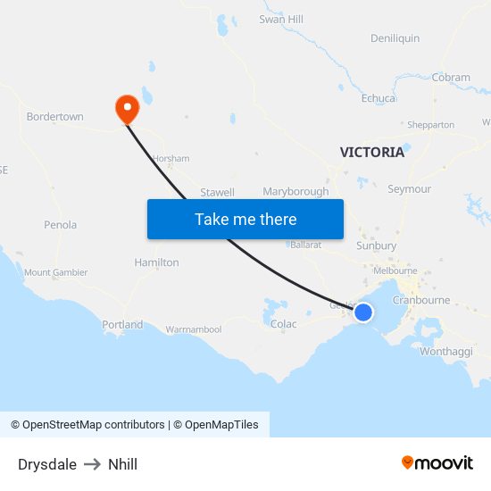 Drysdale to Nhill map