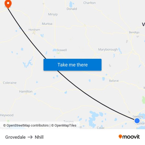 Grovedale to Nhill map