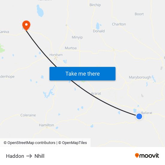 Haddon to Nhill map