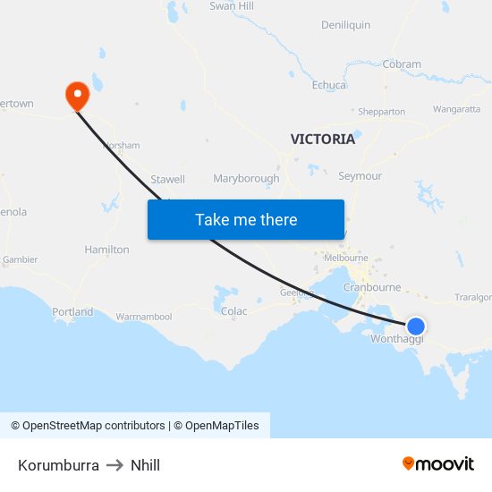 Korumburra to Nhill map