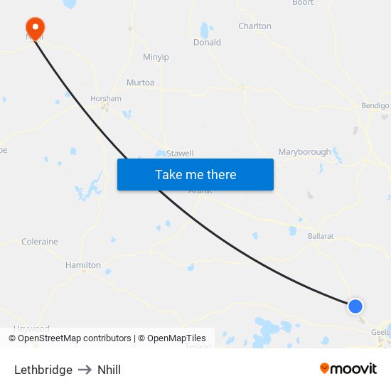 Lethbridge to Nhill map