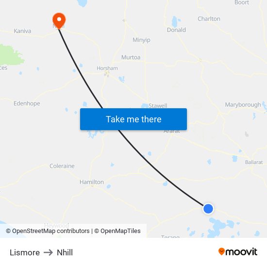 Lismore to Nhill map