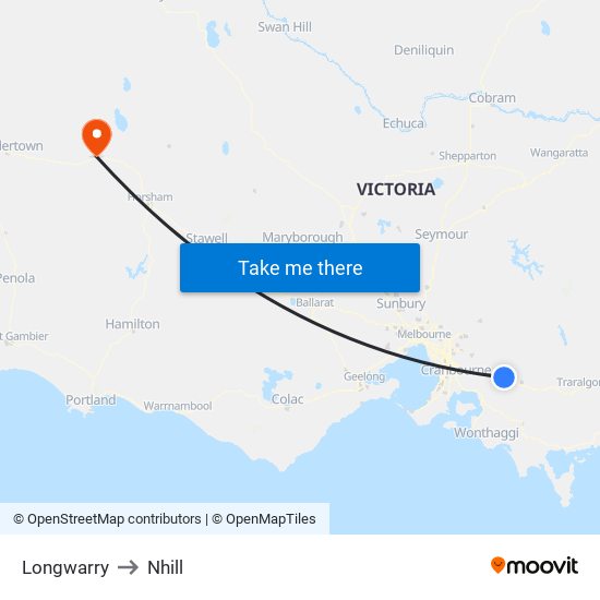 Longwarry to Nhill map