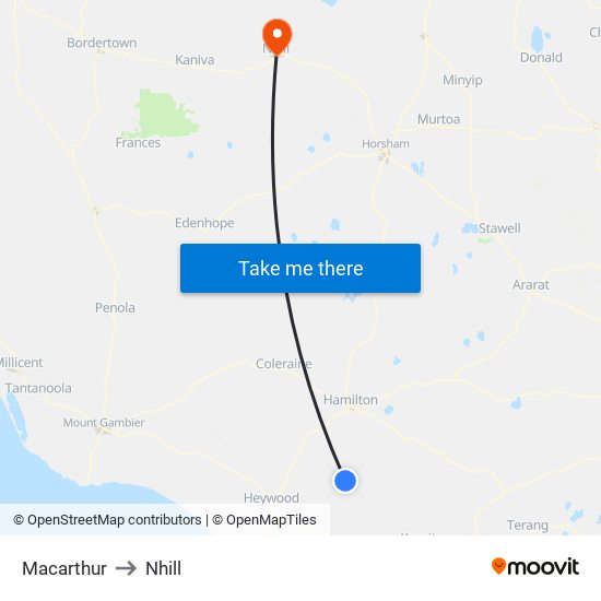 Macarthur to Nhill map