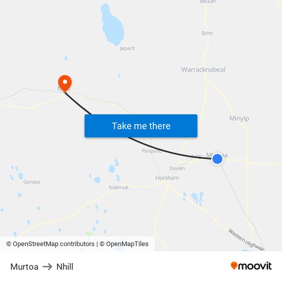 Murtoa to Nhill map