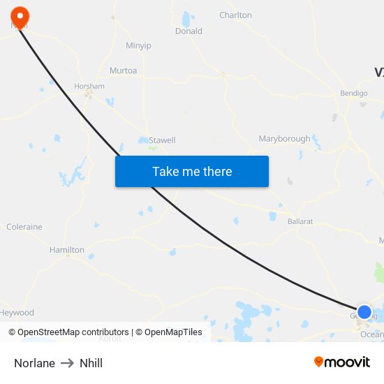 Norlane to Nhill map