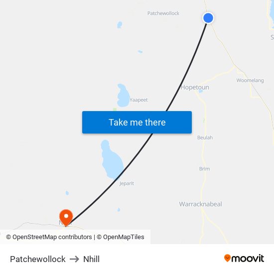Patchewollock to Nhill map