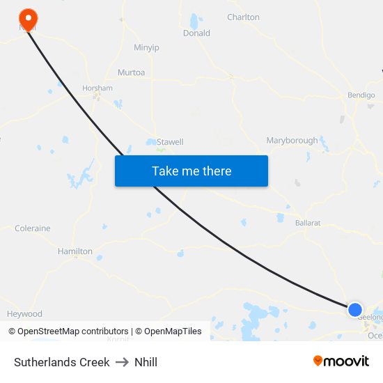 Sutherlands Creek to Nhill map