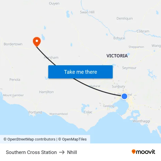Southern Cross Station to Nhill map