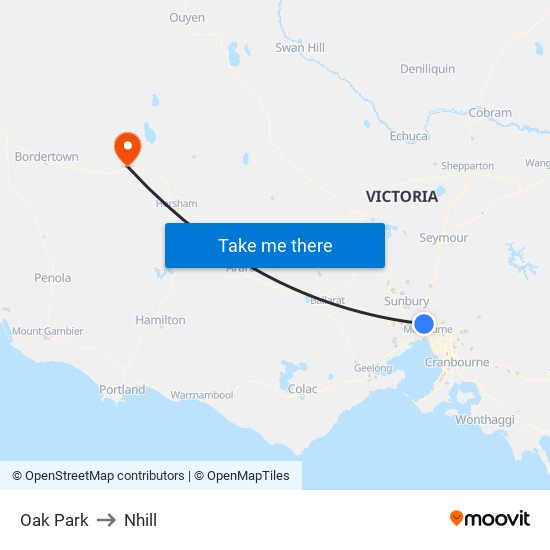 Oak Park to Nhill map