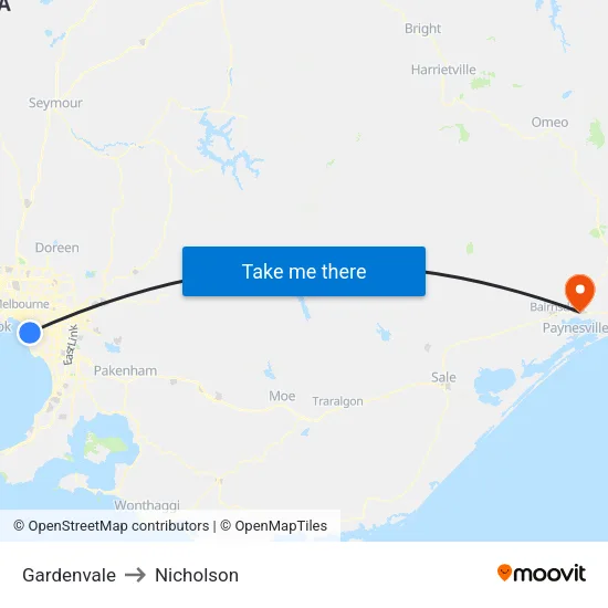 Gardenvale to Nicholson map