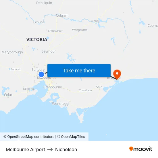 Melbourne Airport to Nicholson map
