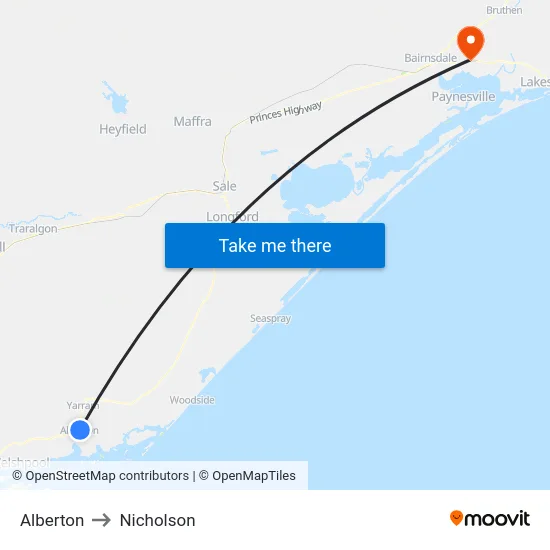 Alberton to Nicholson map