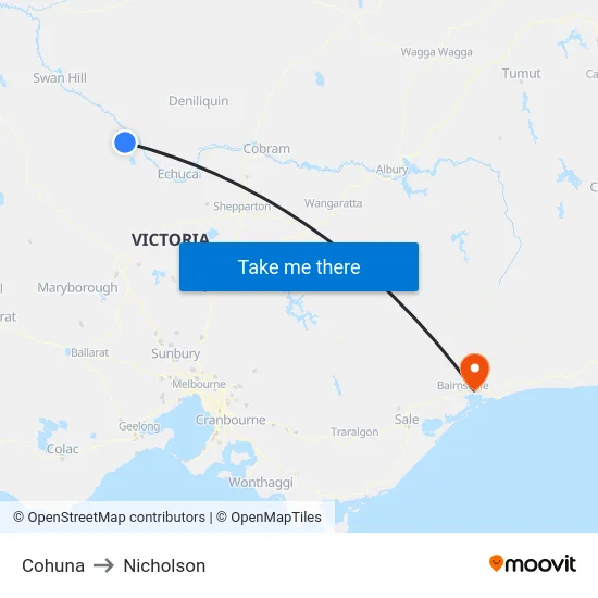 Cohuna to Nicholson map