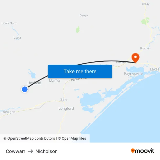 Cowwarr to Nicholson map