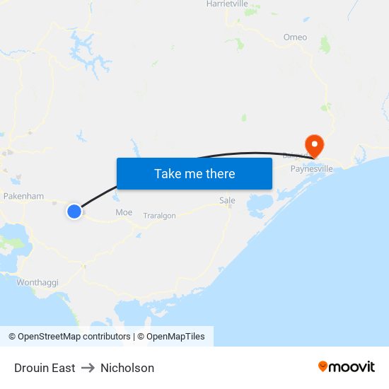 Drouin East to Nicholson map