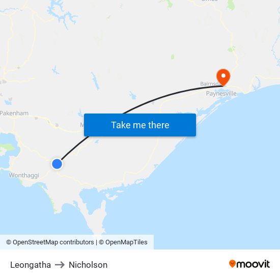 Leongatha to Nicholson map