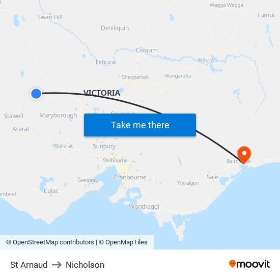 St Arnaud to Nicholson map