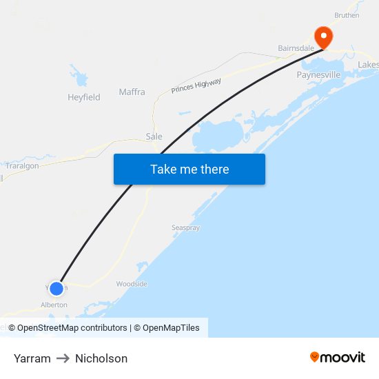 Yarram to Nicholson map