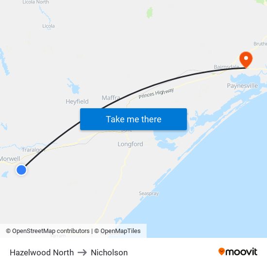 Hazelwood North to Nicholson map