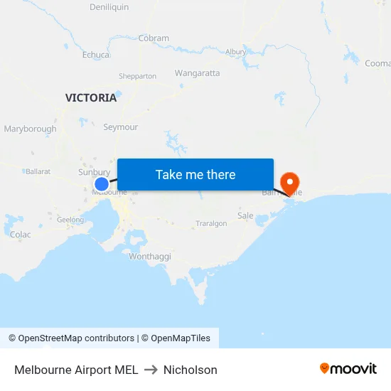 Melbourne Airport MEL to Nicholson map