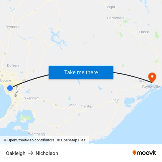 Oakleigh to Nicholson map