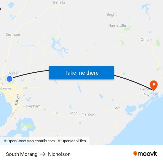 South Morang to Nicholson map