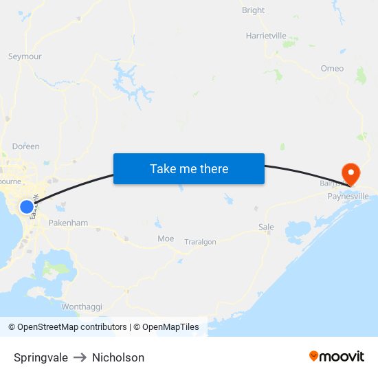 Springvale to Nicholson map