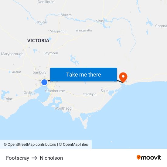 Footscray to Nicholson map