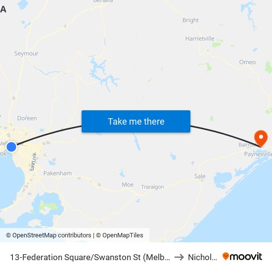 13-Federation Square/Swanston St (Melbourne City) to Nicholson map